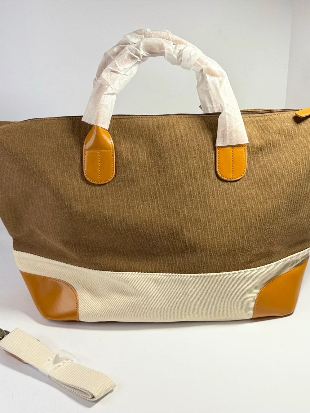 Brouk & Co Men's Canvas Duffel Bag in Brown and Cream with Tan Accents